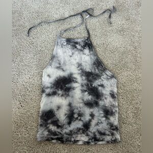 American Eagle Outfitters Gray Tie-Dye Halter Crop Top